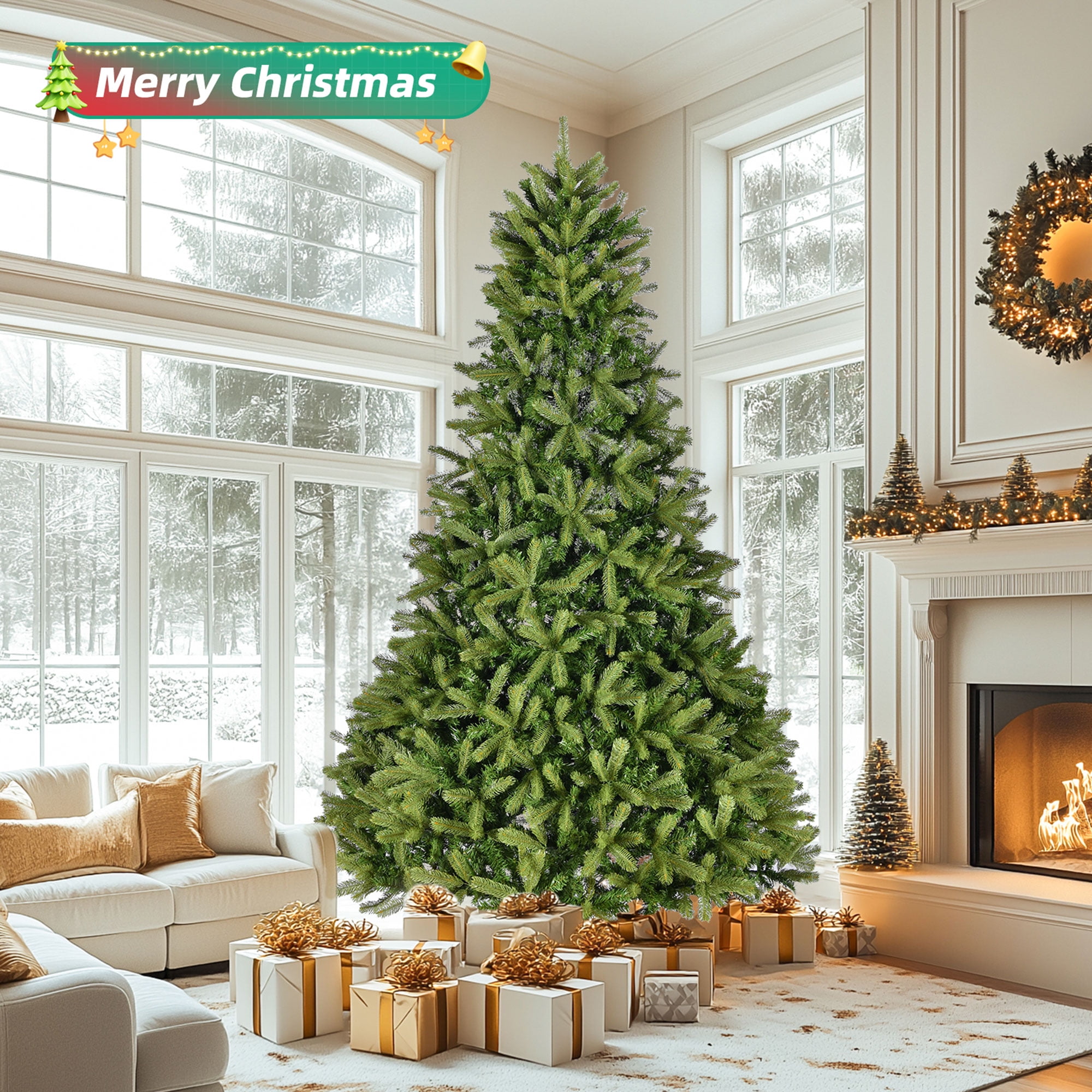 9ft Christmas Tree with 2576 PE&PVC Mixed Branch Tips,Unlit Hinged ...