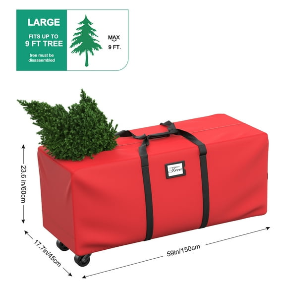 9ft Christmas Tree Bag with Wheels, 600D Oxford Waterproof Rolling Christmas Tree Storage bag, Anti-Tear -Red