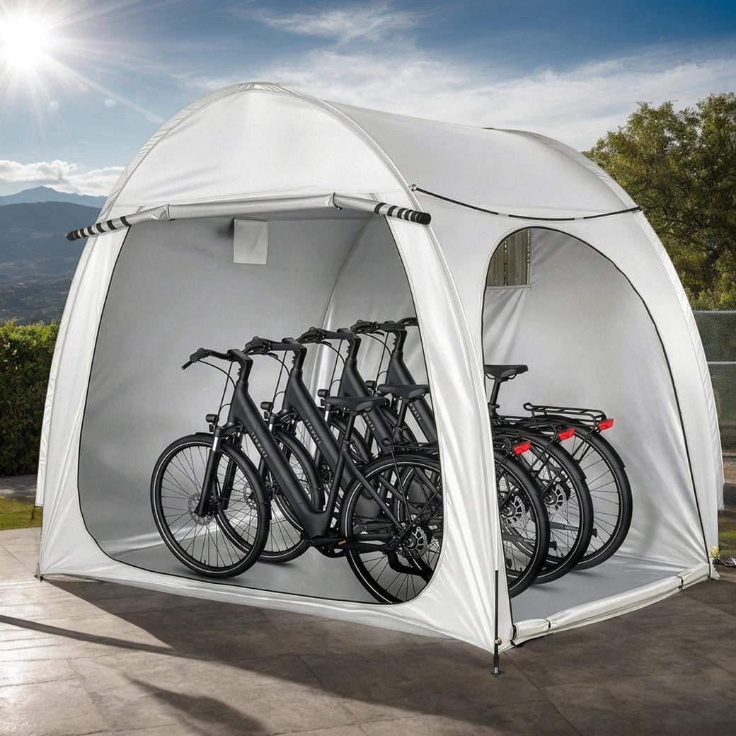 Dual-Door Bike Storage Tent - Arc-Shaped Oxford Cover with Flexible Fiberglass Frame & Efficient Storage Solutions