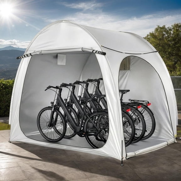 Dual-Door Bike Storage Tent - Arc-Shaped Oxford Cover with Flexible Fiberglass Frame & Efficient Storage Solutions