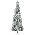thumbnail image 1 of 9ft Flocked Pencil Christmas Tree, Snow-Covered Artificial Xmas Tree with Full Branch Tips, Automatic Open, Indoor Holiday Decoration, Green, 1 of 10