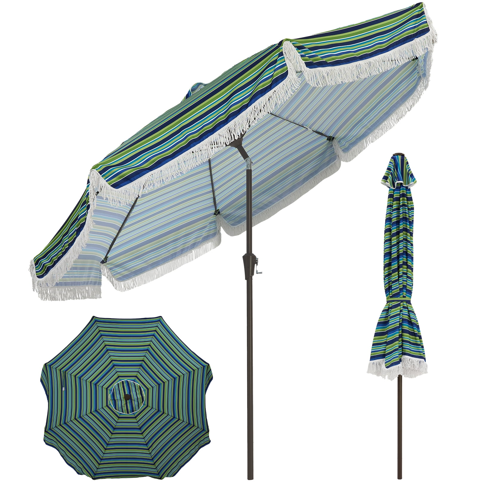 9 ft patio umbrella floral Boho 6.5ft, UPF 50+ Outdoor Beach Umbrella with Fringe, Push Button Tilt, Retro Parasol for Garden Backyard Poolside : Patio, Lawn & Garden Patented Auto 9' Primro Orange & Red