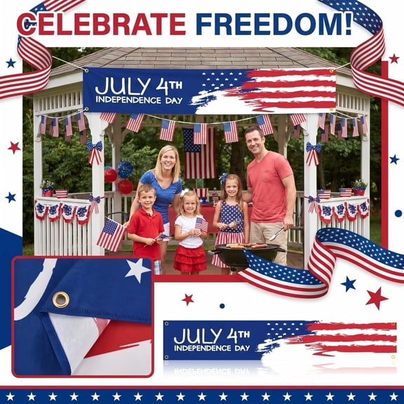 9ft Front Porch Decorations Outdoor 4Th of July Patriotic Banner, Backyard Fence Hanging Decor, Large American Flag Design for Independence Day Party
