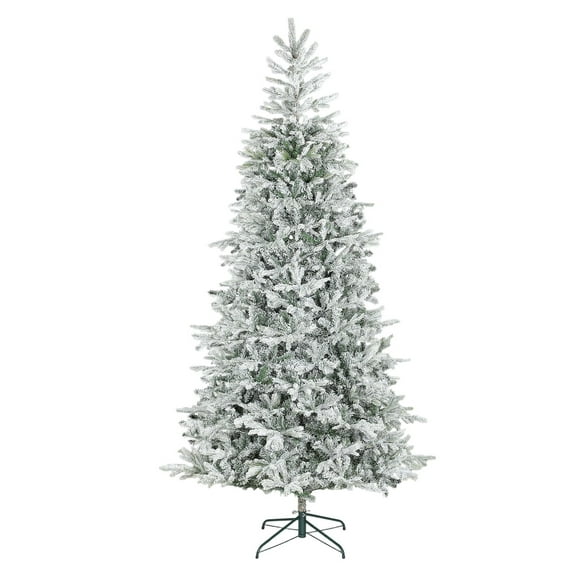 9ft Frosted Christmas Tree, Artificial Spruce Xmas Tree with Hinged Branches, Realistic Branches, Wide Full Tree, Easy Assembly