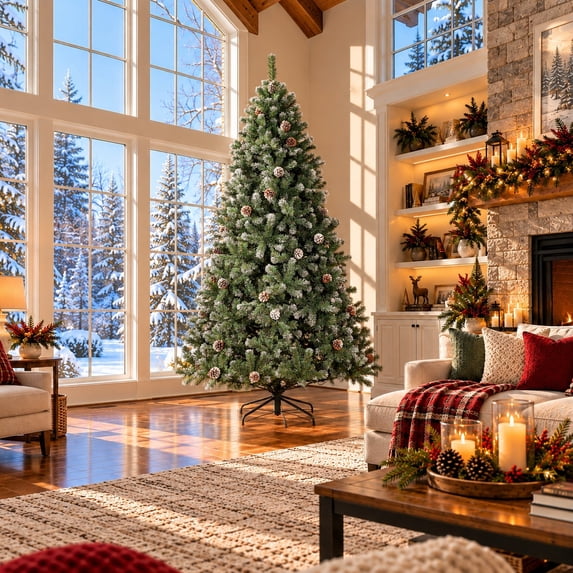 Tree Standie 9ft Full Pre-Lit Artificial Christmas Tree with Warm White LED Lights ...