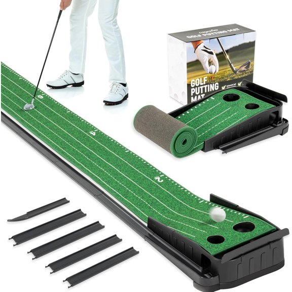9ft Golf Putting Green, Portable Putting Mat for  and Office with Auto Ball Return Function, Golf Practice Putting Mat Aid for Indoor and Outdoor Use, Classic or with a Putting Mirror