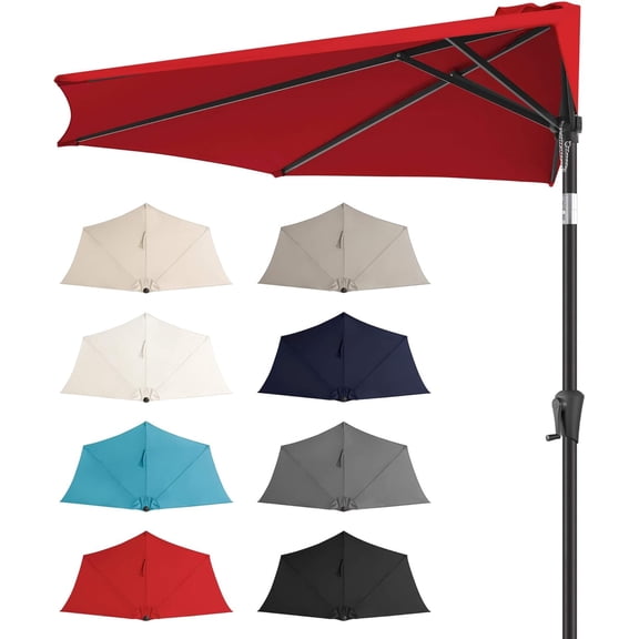 9ft Half Patio Umbrella - Half Outdoor Umbrella with Tilt UV Protection Waterprool, Half Round Table Umbrella for Wall Balcony, Pool, Porch, Garden, Deck, Market, Backyard (Red)