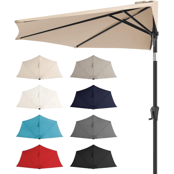 9ft Half Patio Umbrella - Half Outdoor Umbrella with Tilt UV Protection Waterprool, Half Round Table Umbrella for Wall Balcony, Pool, Porch, Garden, Deck, Market, Backyard (Beige)