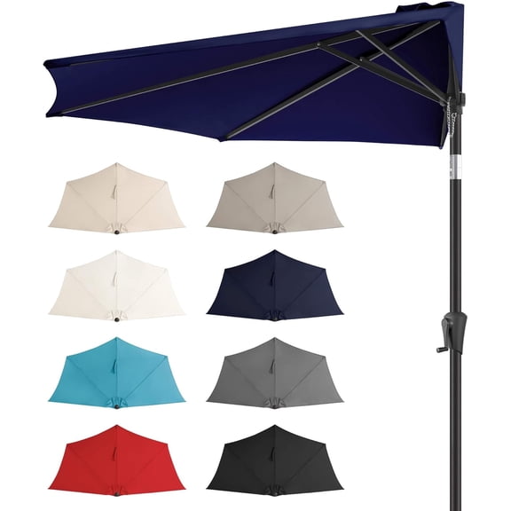 9ft Half Patio Umbrella - Half Outdoor Umbrella with Tilt UV Protection Waterprool, Half Round Table Umbrella for Wall Balcony, Pool, Porch, Garden, Deck, Market, Backyard (Navy Blue)