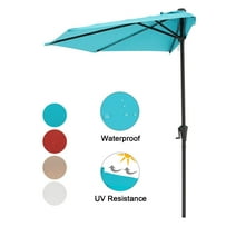 9ft Half Round Outdoor Patio Umbrella, Market Umbrella with Crank, Turquoise