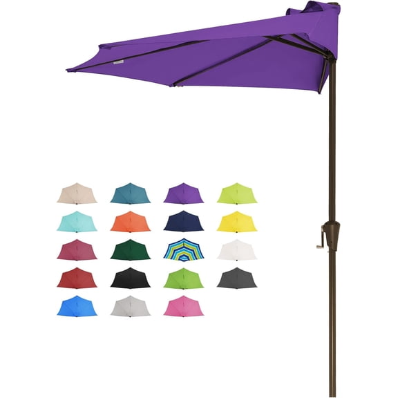 9ft Half Umbrella Outdoor Patio Umbrella Market Umbrellas with Crank, 1/2 Round Wall Umbrella 5 Sturdy Ribs UV Protection for Pool Garden Balcony Deck, Grape Purple