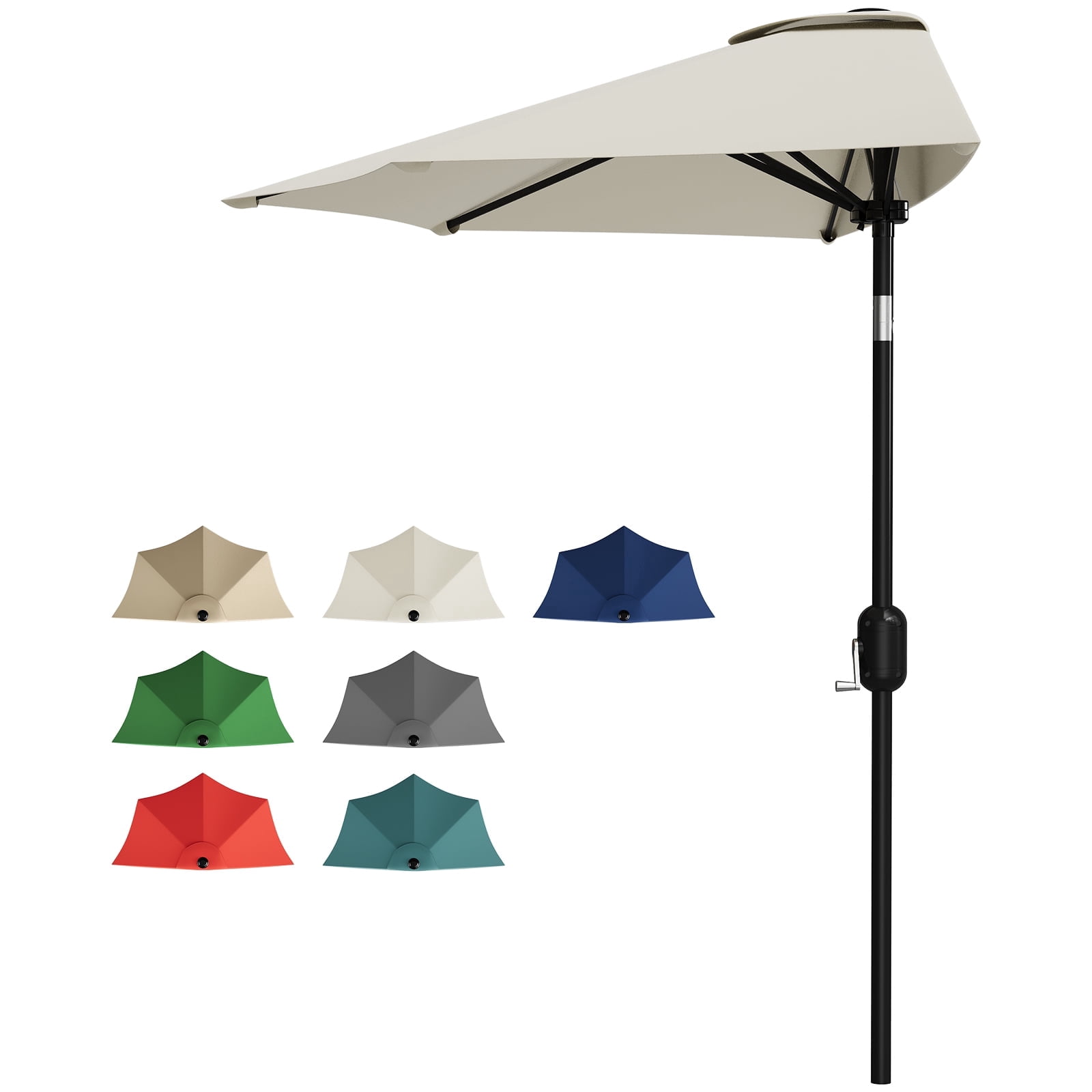 GOGRANT 9ft Beige Half-Round Market Patio Umbrella, with Crank, UV Protection