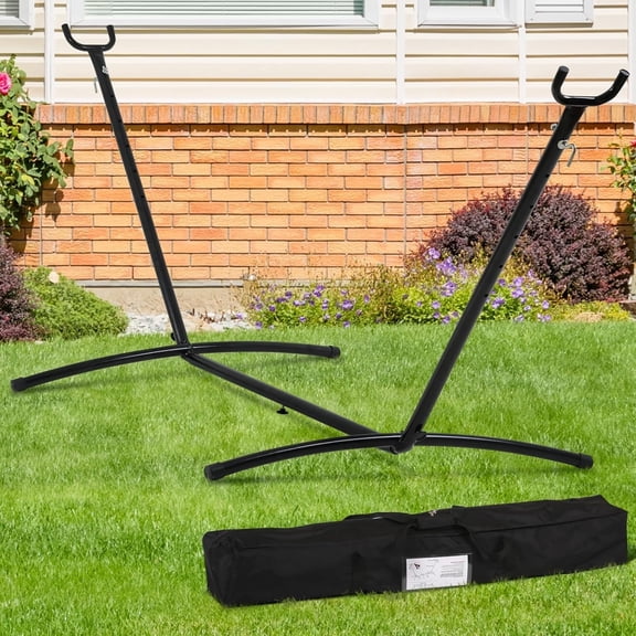 9ft Portable 2-Person Hammock Stand, Heavy-Duty 450LB Weight Capacity, Includes Carry Bag & Weather-Resistant Coating for Outdoor/Indoor, Black