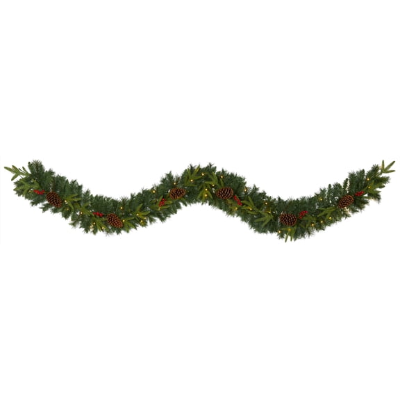 Nearly Natural 9ft Mixed Pine Christmas Garland w/ 50 Clear LED Lights Berries
