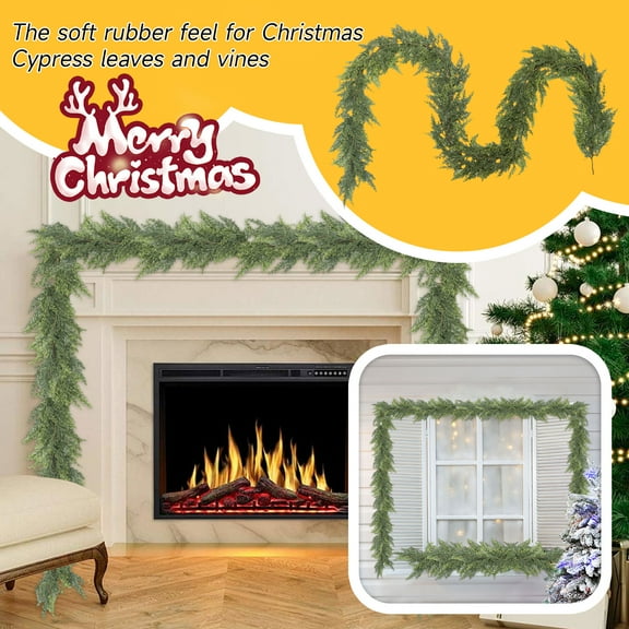 9ft Non-lit Natural Feel Cedar Green Artificial Christmas Garland, Soft PE