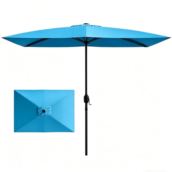 Kool 10x6.5ft Rectangular Patio Umbrella with Crank Handle, Outdoor Market Umbrella with 6 Sturdy Umbrella Ribs, Waterproof, Aqua