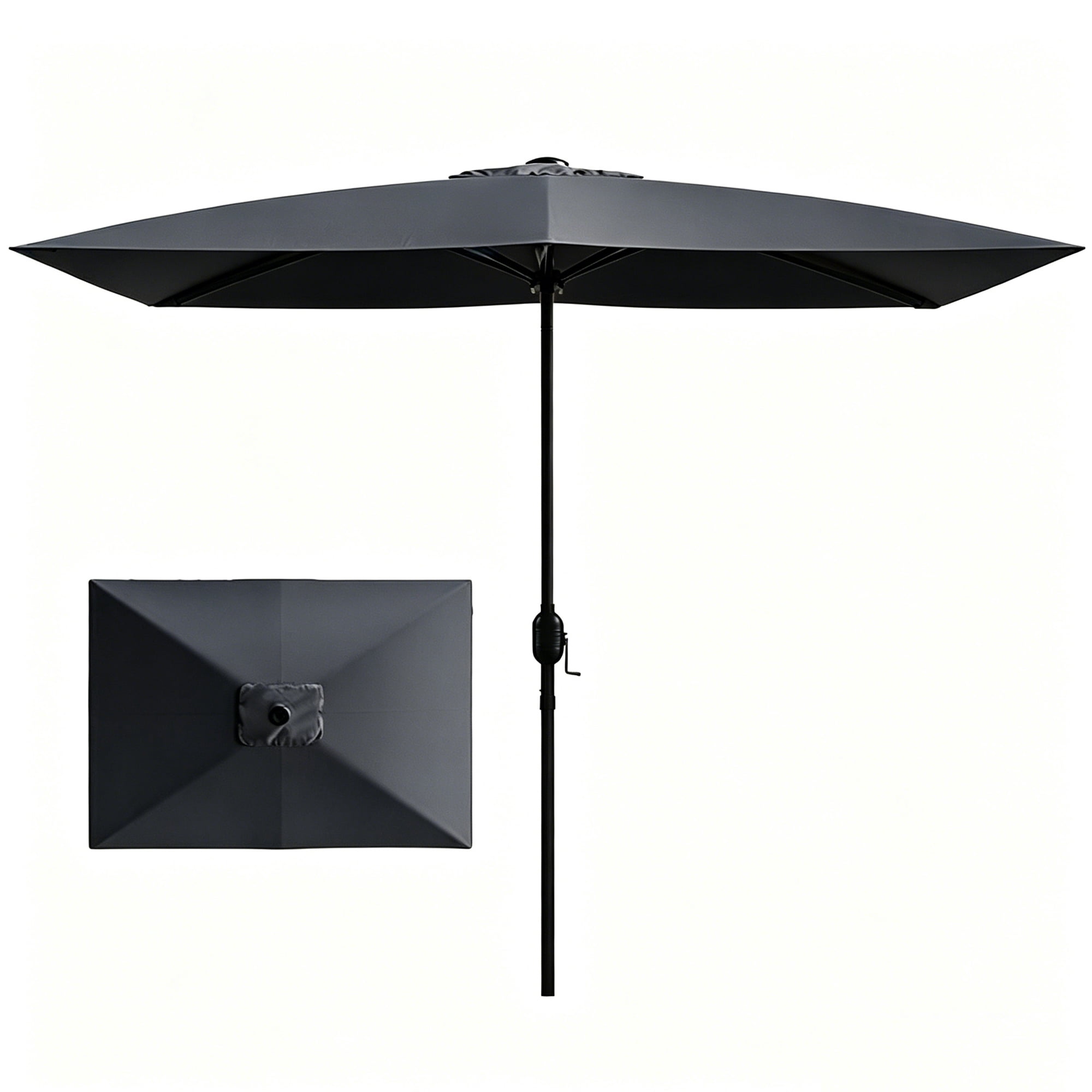 Kool 10x6.5ft Rectangular Patio Umbrella with Crank Handle, Outdoor Market Umbrella with 6 Sturdy Umbrella Ribs, Waterproof, Dark Gray