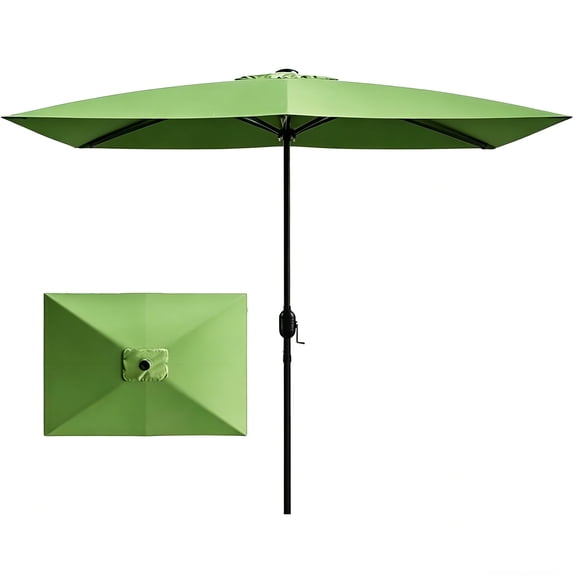 Kool 10x6.5ft Rectangular Patio Umbrella with Crank Handle, Outdoor Market Umbrella with 6 Sturdy Umbrella Ribs, Waterproof, Green