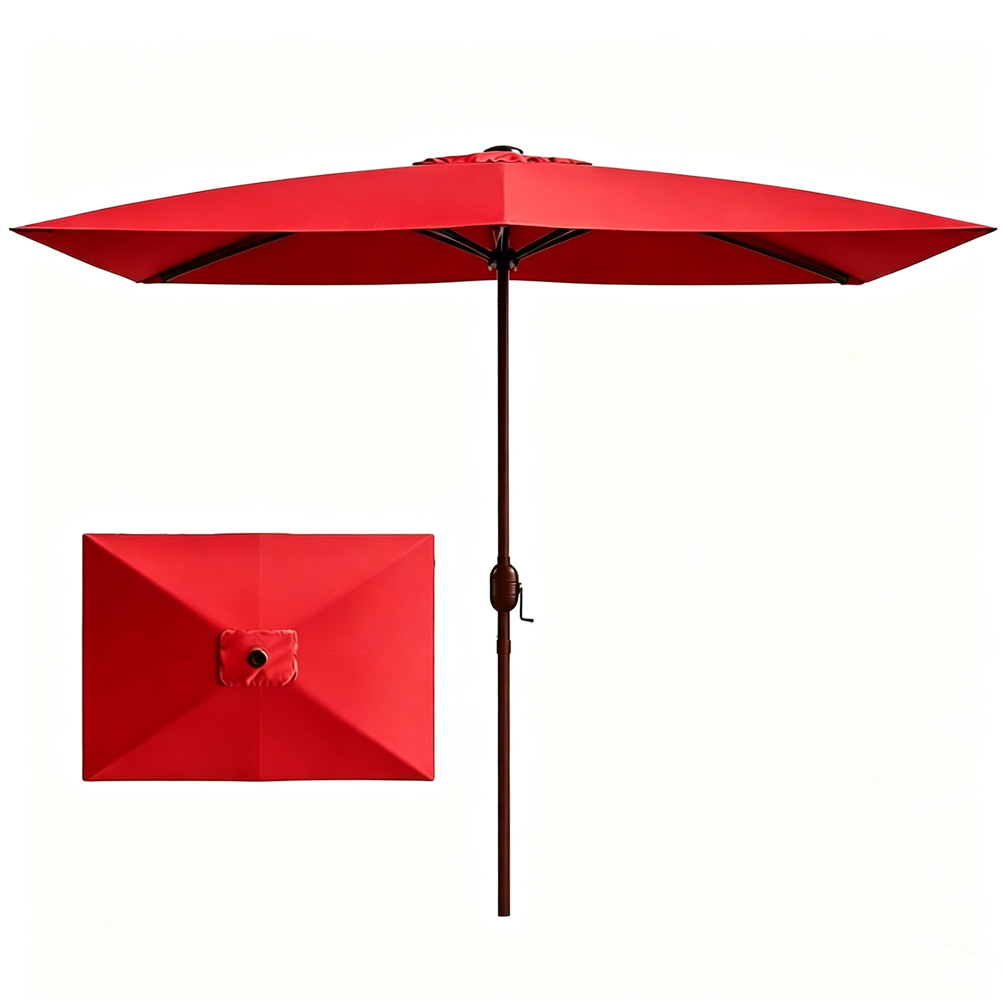 Kool 10x6.5ft Rectangular Patio Umbrella with Crank Handle, Outdoor Market Umbrella with 6 Sturdy Umbrella Ribs, Waterproof, Red