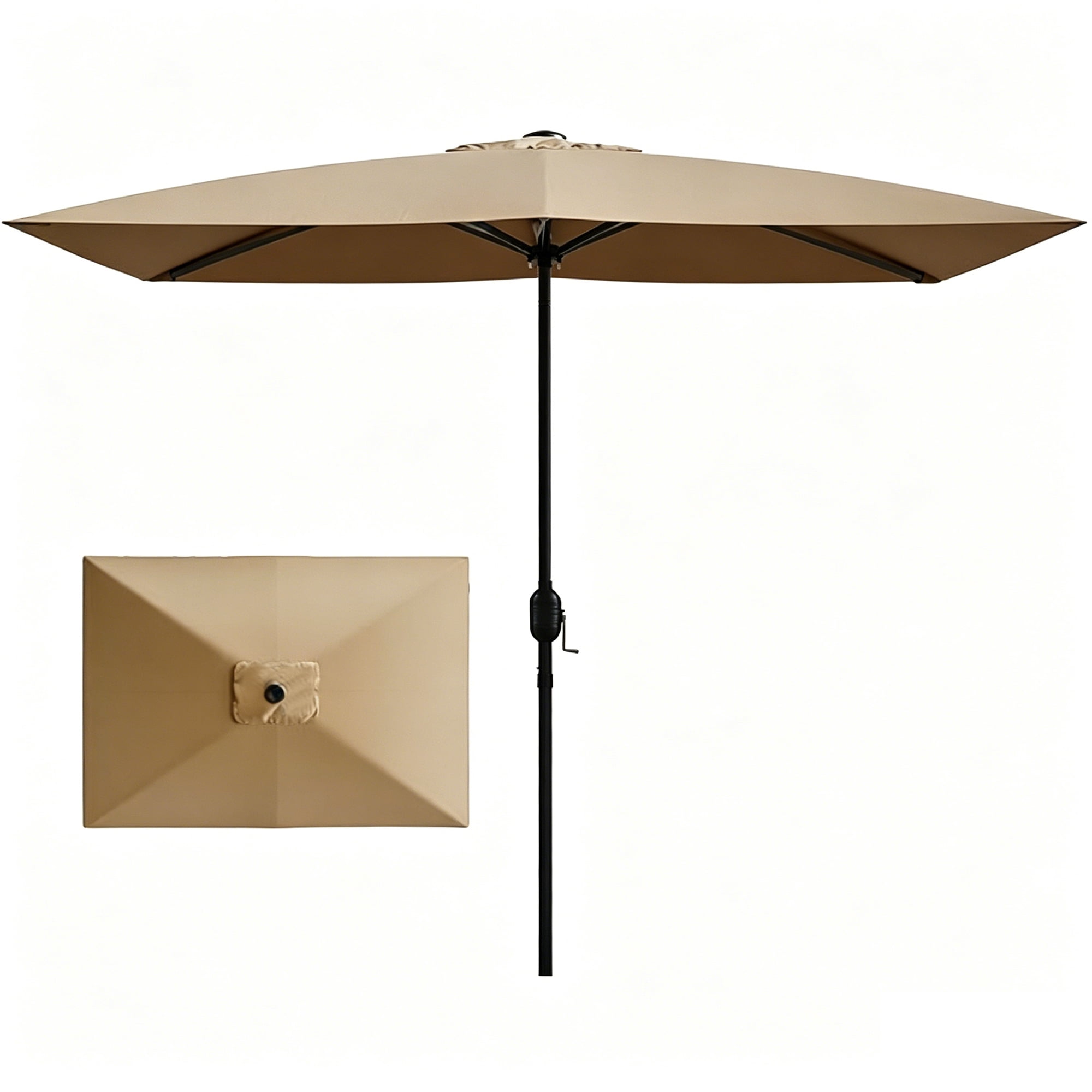 Kool 10x6.5ft Rectangular Patio Umbrella with Crank Handle, Outdoor Market Umbrella with 6 Sturdy Umbrella Ribs, Waterproof, Tan