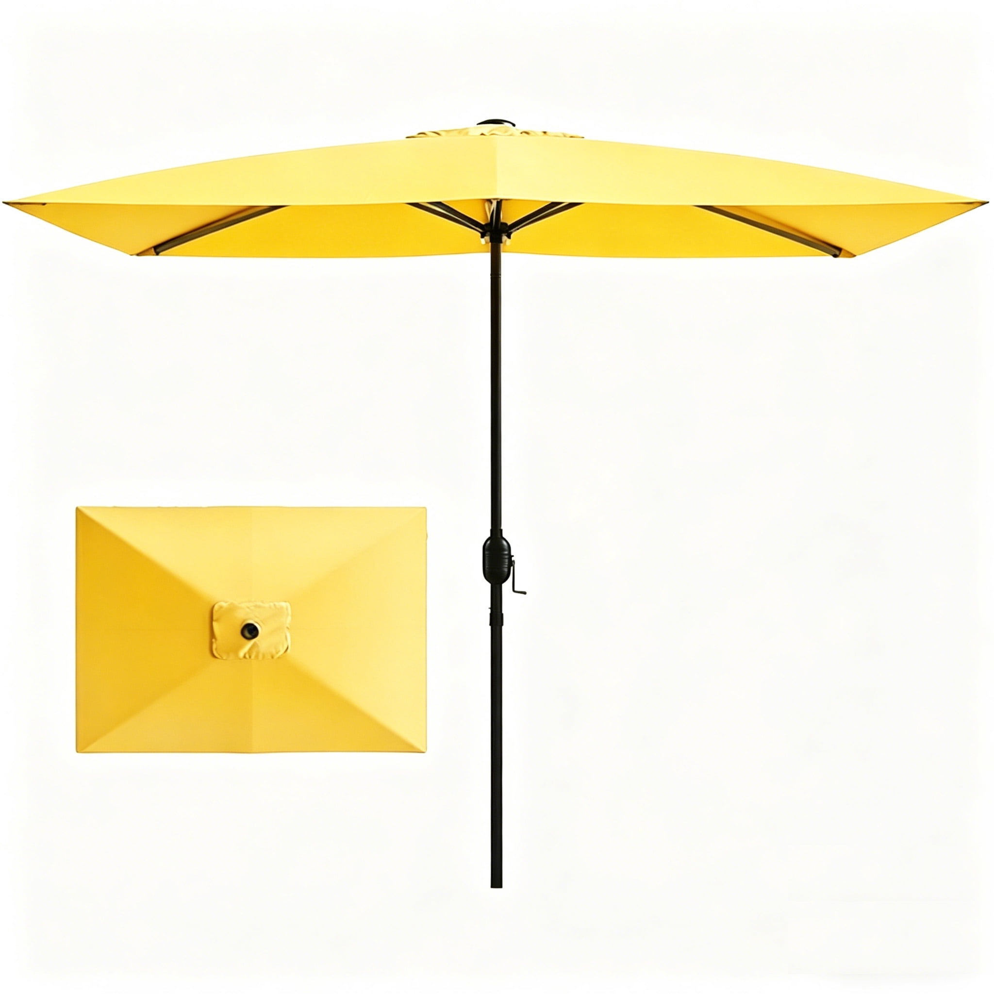 Kool 10x6.5ft Rectangular Patio Umbrella with Crank Handle, Outdoor Market Umbrella with 6 Sturdy Umbrella Ribs, Waterproof, Yellow