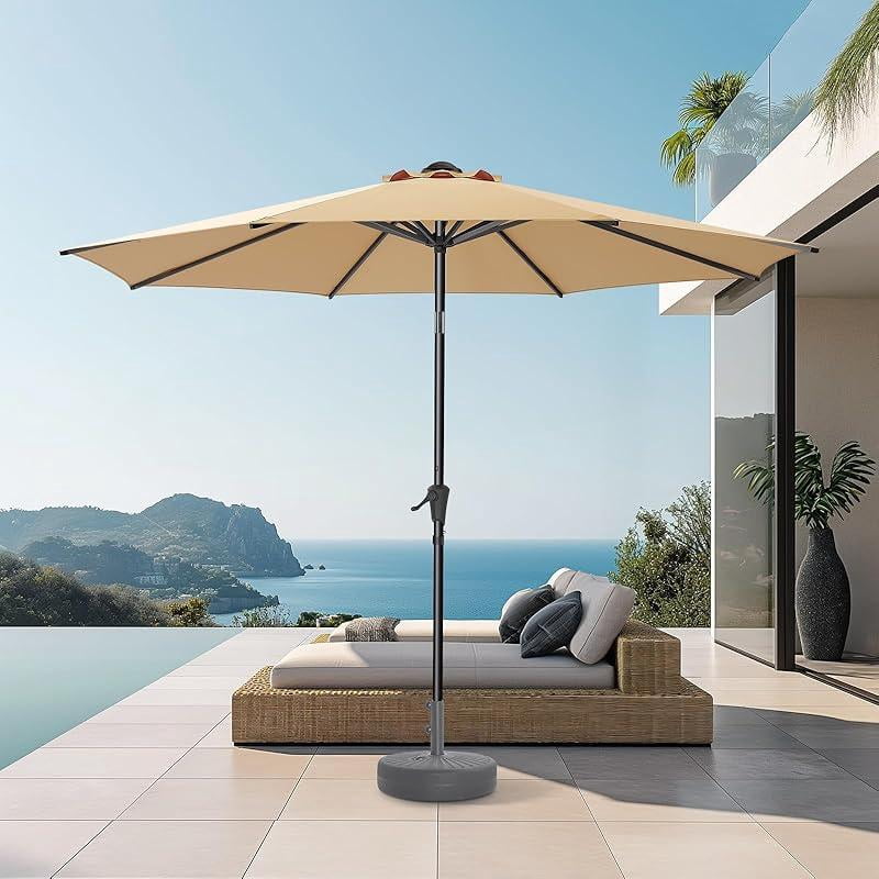 40 led patio umbrella 10" Hanging Solar Sun Shade with Cross Base-Beige Beige/Tan/Orange/Wine Material 9-Foot Outdoor Patio Umbrella With