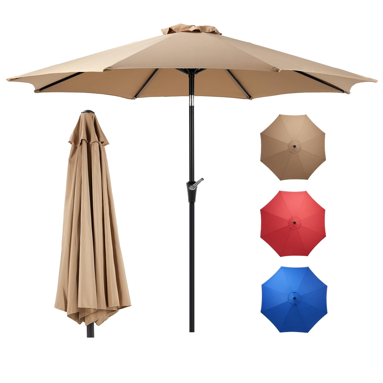 9ft Outdoor Patio Umbrella - UPF50+ UV Protection with Push Button Tilt, Crank and 8 Sturdy Ribs