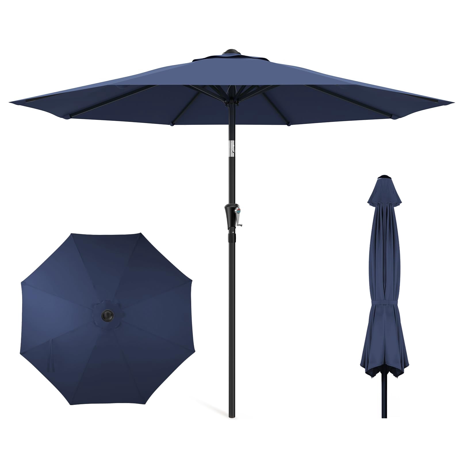 9ft Outdoor Patio Umbrella - UPF50+ UV Protection with Push Button Tilt, Crank and 8 Sturdy Ribs