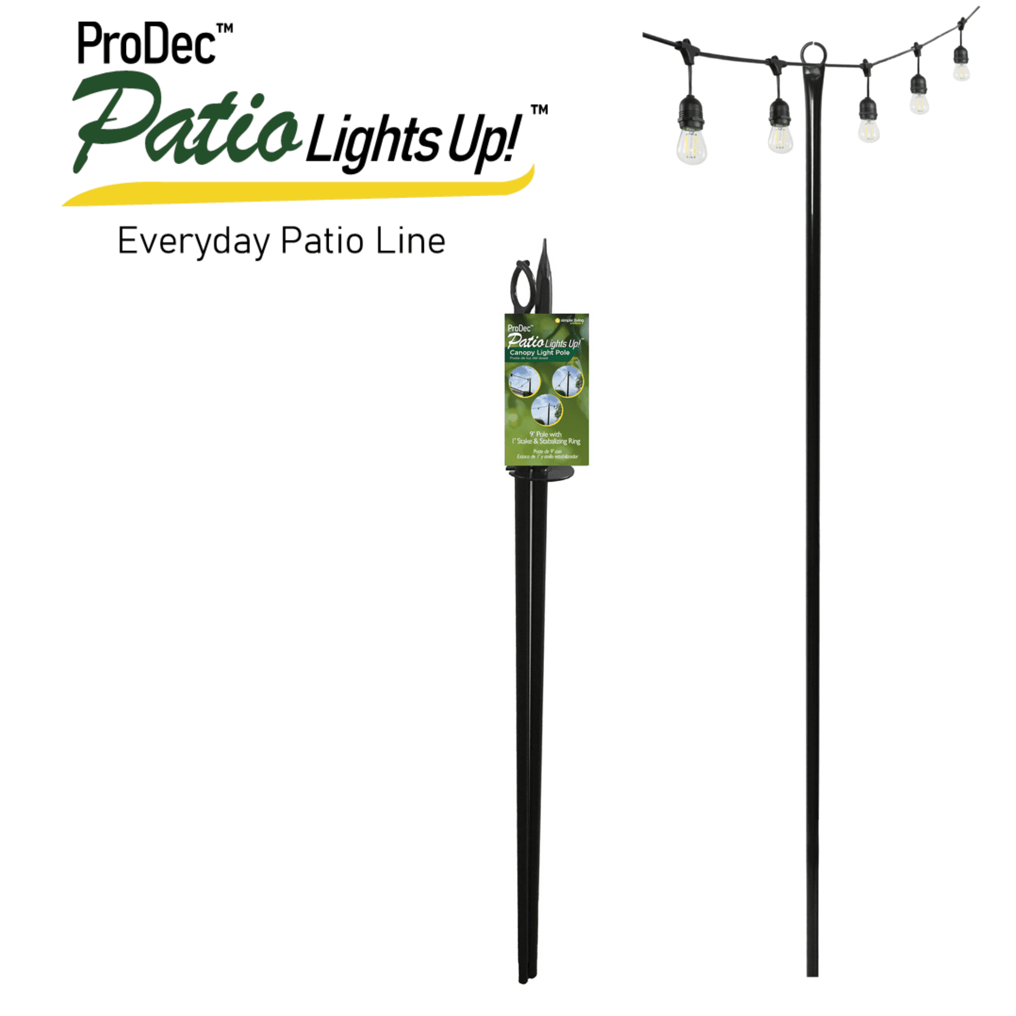9ft Outdoor String Light Pole, Sold Individually, Perfect for Bistro Lights,  Cafe Lights, and Patio Lights by Simple Living Solutions