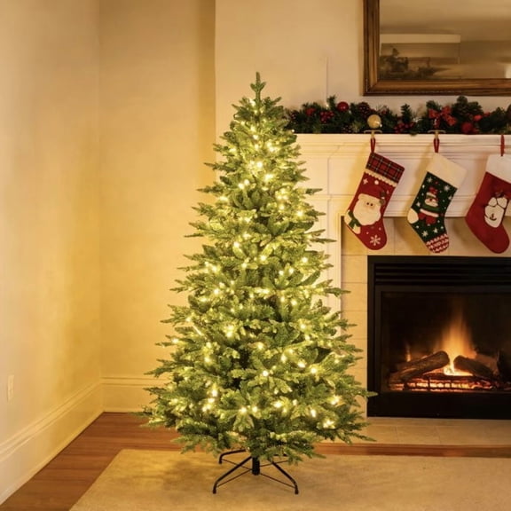 9ft PE/PVC Hybrid Automatic Christmas Tree with warm white light-Open Holiday Decor