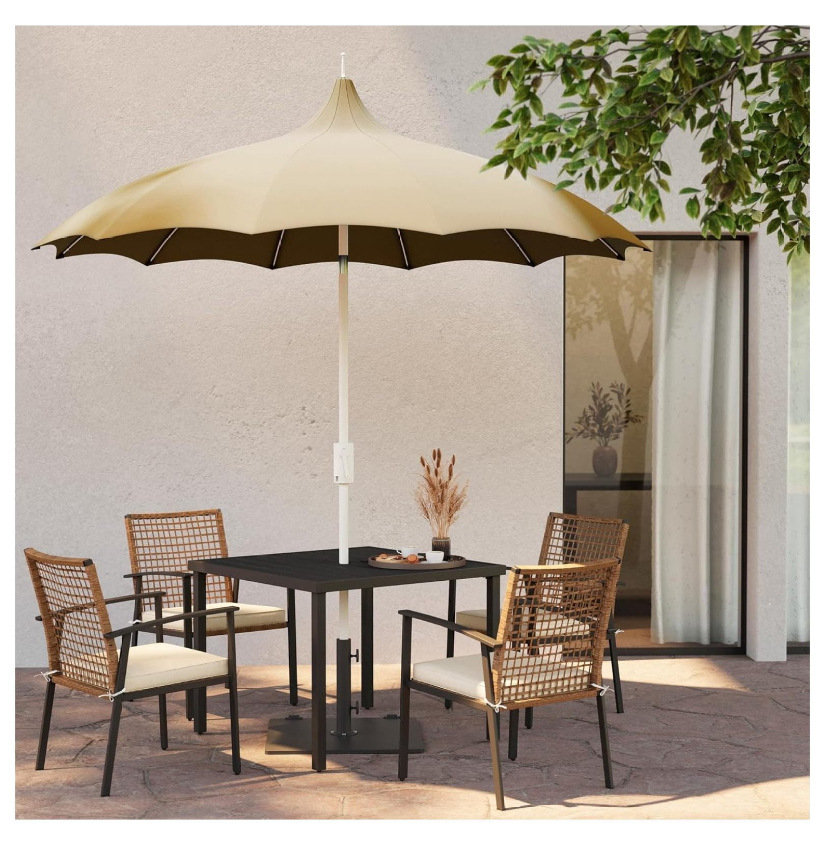 9ft Pagoda Patio Umbrella with 360° Rotation, Upgraded Outdoor Patio ...