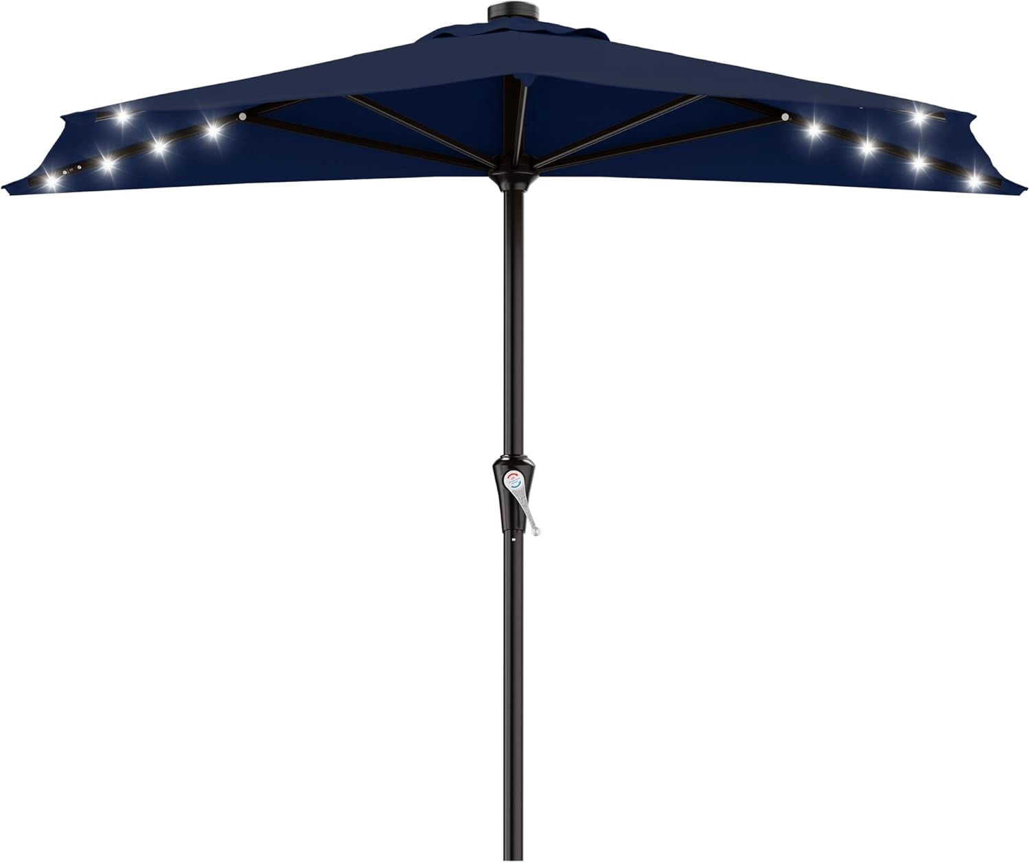 9ft Patio Half Umbrellas with Solar Lights, 1/2 LED Half Outdoor Umbrella w/ 20 LED Lights, Lighted Table Wall Umbrella with Crank & 5 Sturdy Ribs for Market, Pool, Deck, Lawn and Garden, Navy