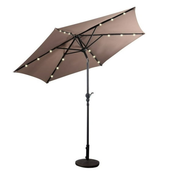 9ft Patio LED Solar Umbrella - Crank & Tilt - Outdoor Market Umbrella for Garden, Beach, Deck - Beige/Blue/Red/Orange/Tan