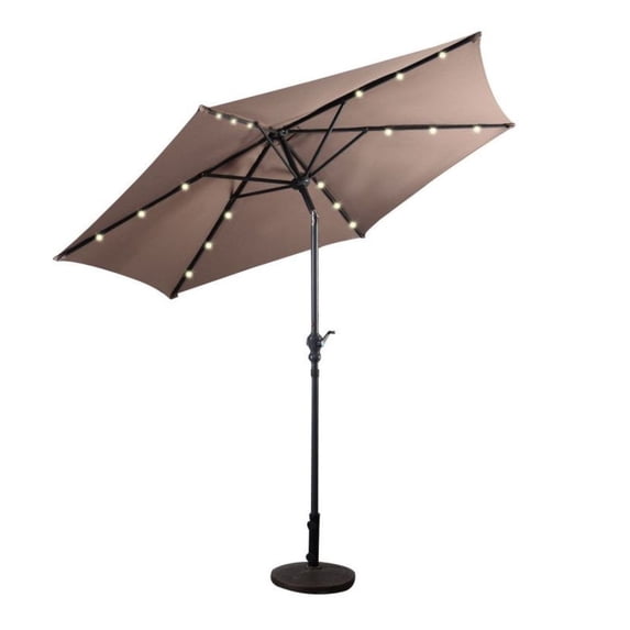 9ft Patio Solar Umbrella, LED Outdoor Market Umbrella with Crank & Tilt, Beige UV Protection