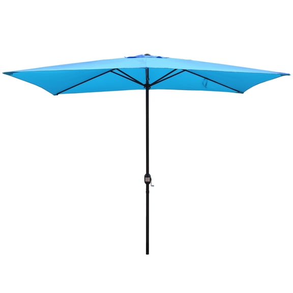 KOOL 10x6.5ft Rectangular Patio Umbrella with Crank Handle, Outdoor Market Umbrella with 6 Sturdy Umbrella Ribs, Waterproof, Aqua