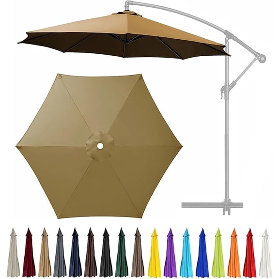 9ft Patio Umbrella Replacement Canopy 6 Ribs, Waterproof & Fade Resistant Market Umbrella Cover (Canopy Only) (Khaki)