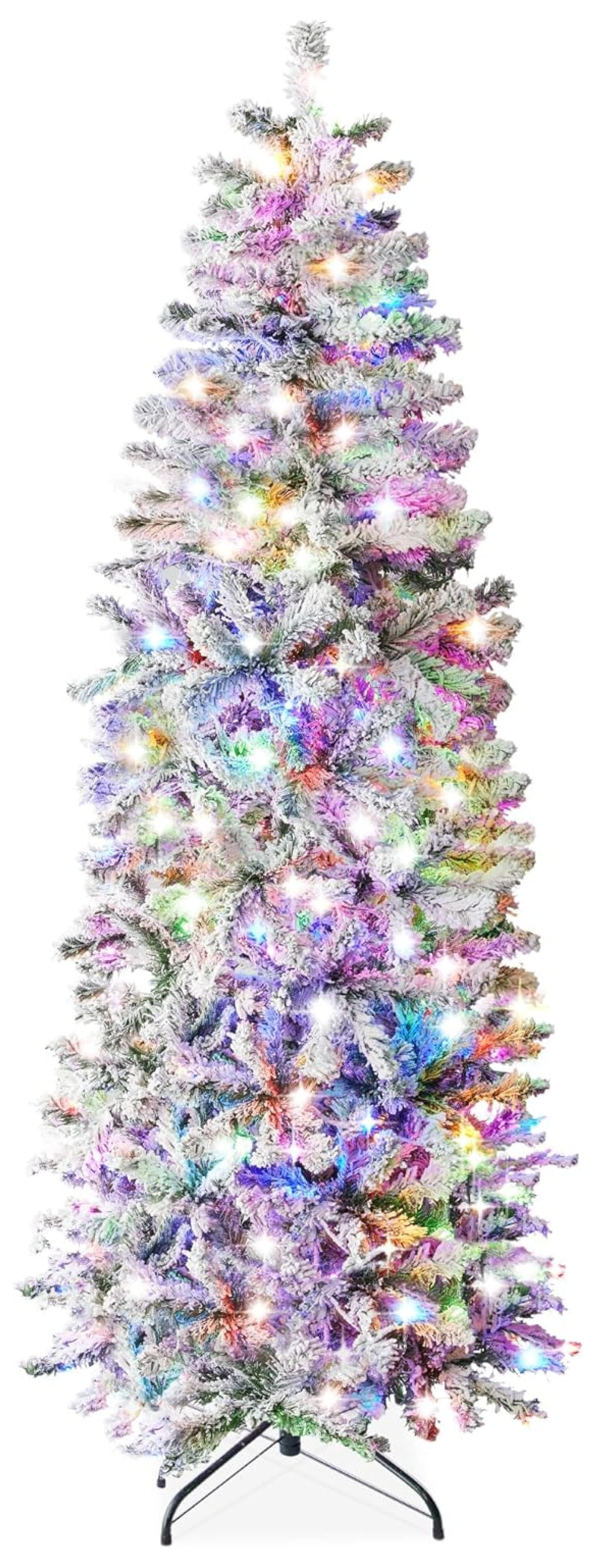 9ft Pencil Christmas Tree PreLit Artificial Snow Flocked Slim Skinny