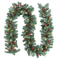 9ft Pre-Lit Christmas Garland with Lights, Pine Cones, Red Berries & Snow Flocked Tips, Battery Operated Holiday Decoration for Indoor Outdoor Staircase Doorway