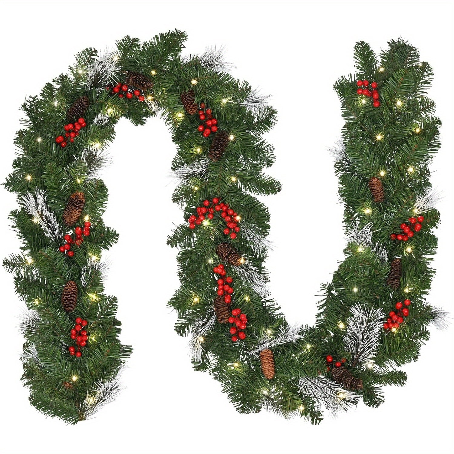 9ft PreLit Christmas Garland with Pinecones & Berries, Battery — free download