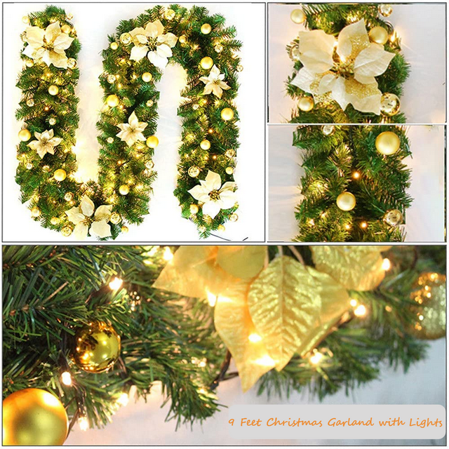 9ft Prelit Christmas Garland with Lights Frosted Xmas Garland Berry