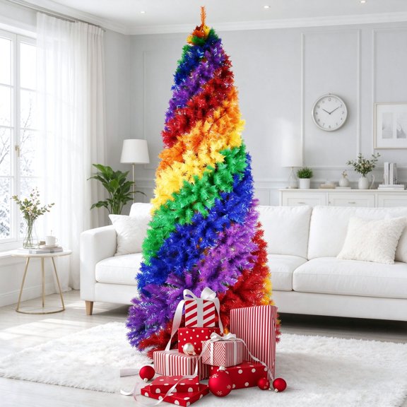 9ft Rainbow Spiral Christmas Tree, 2341 Colorful PVC Tips with Spiral Design and Sturdy Metal Stand for Indoor Decor