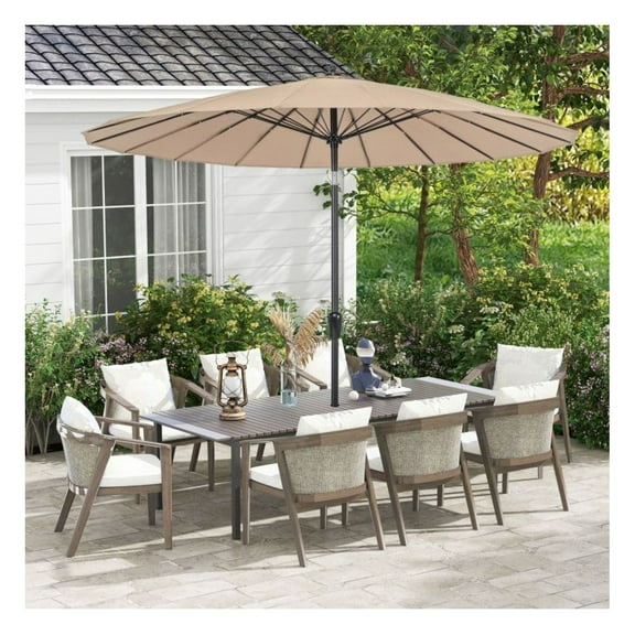 9ft Round Patio Umbrella, Fiberglass Ribs, UV Resistant - Outdoor Market Umbrella with Tilt & Crank - Tan/Wine/Navy/Turquoise - for Garden, Backyard, Poolside