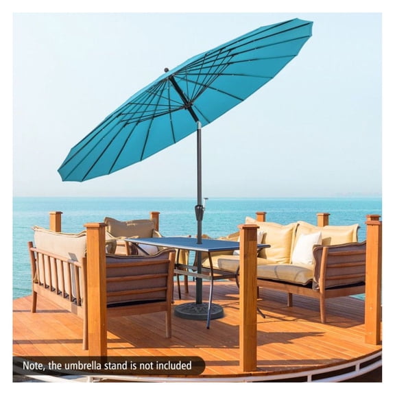 9ft Round Patio Umbrella - Fiberglass Ribs, UV Resistant - Outdoor Table Umbrella with Tilt & Crank - Tan/Wine/Navy/Turquoise - Garden, Backyard, Poolside