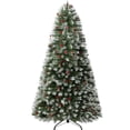 thumbnail image 1 of 9ft Snow Flocked Christmas Tree with Lights, Christmas Tree with Pine Cones, Berries, Foot Pedal, 2128 Branch Tips, 900 Warm Lights and Metal Stand by Homestock, 1 of 8