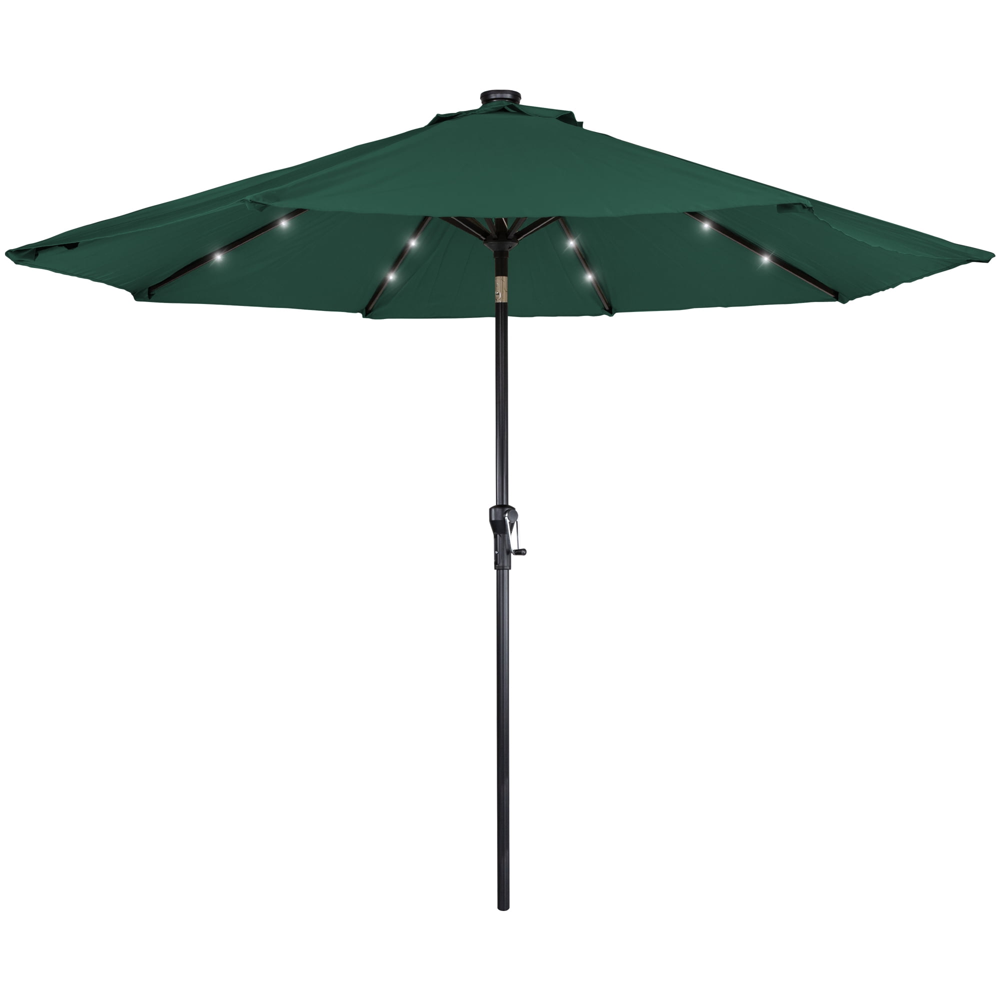 Northlight 9ft Solar Lighted Outdoor Patio Market Umbrella with Hand Crank and Tilt, Hunter Green