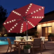 9ft Solar Polyester 32 LED Lighted Patio Umbrella with Tilt Adjustment and UV-Resistant Fabric,for Garden,Deck,Backyard,Pool and Beach