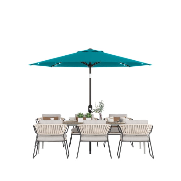 9ft Solar-Powered Patio Market Umbrella - 32 LED Lights, 8-Rib Tilt Crank, Outdoor Shade for Pool, Deck & Backyard