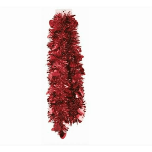 9ft Tinsel Garland Red With Hearts