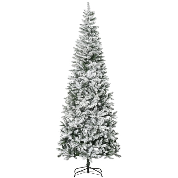 9ft Unlit Snow-Flocked Slim Pine Artificial Christmas Tree with Realistic Branches and 1084 Tips