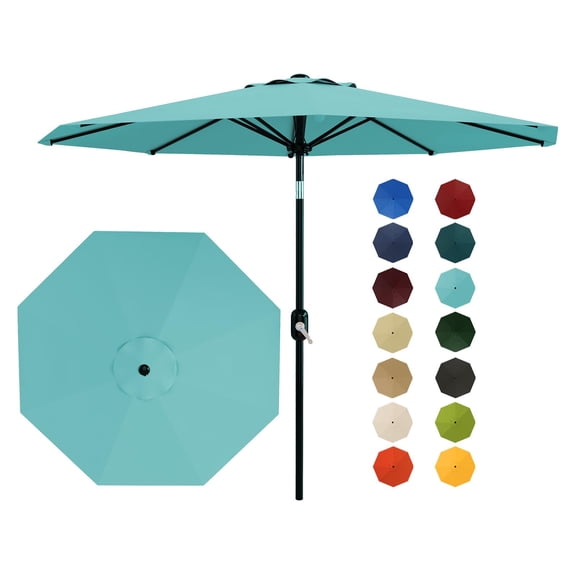 9ft Windproof Outdoor Patio Parasol, 8 Reinforced Rib Crank Tilt Weather Resistant Sun Shade Umbrella for Yard Beach Poolside Area
